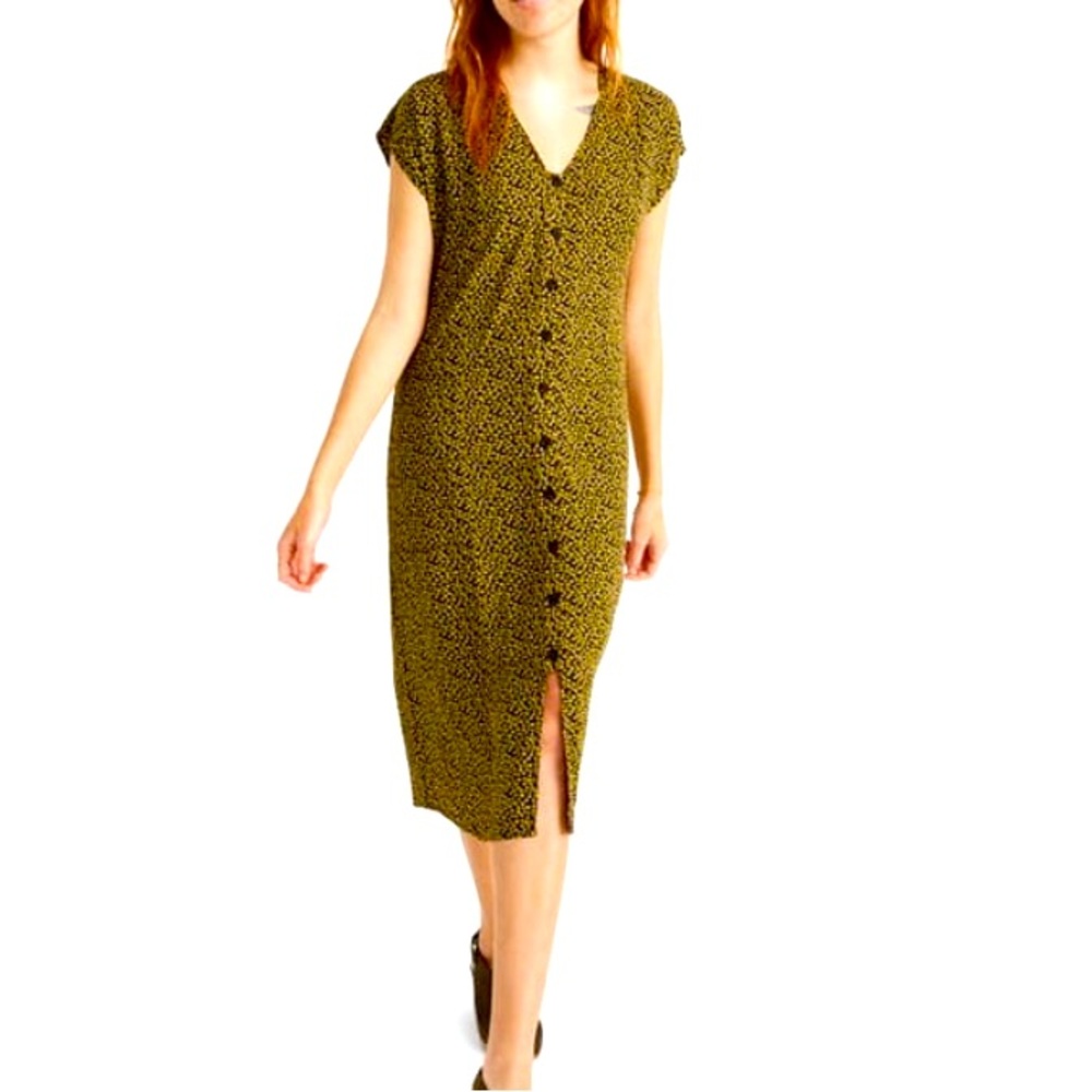 Madewell Easy Bitsy Floral Midi Dress Petite Small Yellow Spring Relaxed Fit
